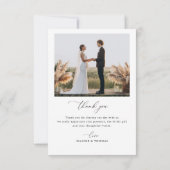 Trendy zwarte script boog trouwfoto Dank u Bedankkaart (Achterkant)