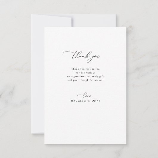 Trendy zwarte script trouwfoto Dank u Bedankkaart (Achterkant)