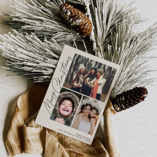 Trendy zwarte script vrolijk kerstfeest feestdagenkaart