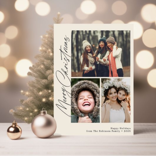 Trendy zwarte script vrolijk kerstfeest feestdagenkaart