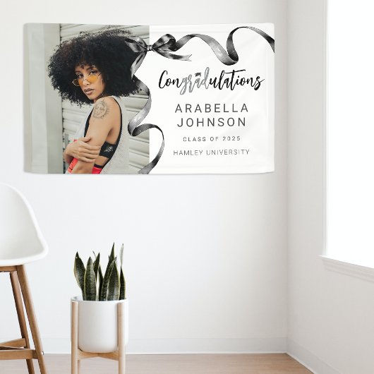 Trendy Zwarte Strik Afstudeerfoto Spandoek