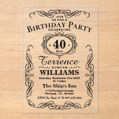 Trendy zwarte typografie volwassen verjaardag acryl uitnodigingen (Voorkant)