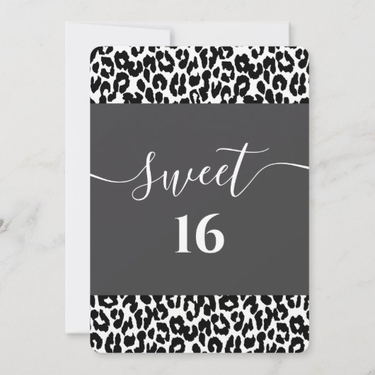 Trendy zwarte witte luipaard, zoet 16 uitnodiging (Achterkant)