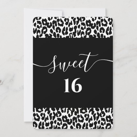 Trendy zwarte witte luipaard, zoet 16 uitnodiging (Achterkant)