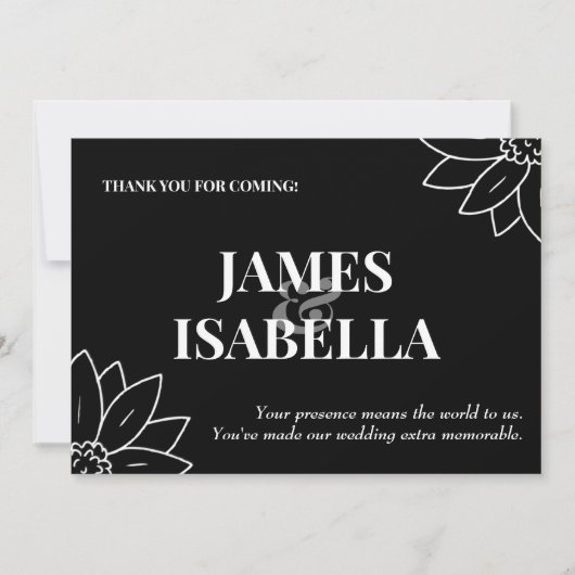 Trendy Zwarte & Witte Platte Bedankkaart (Voorkant)