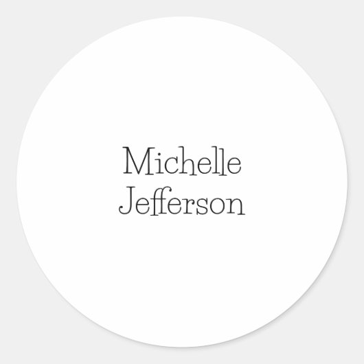 Trendy Zwarte & Witte Script Naam Chic Ronde Sticker (Voorkant)