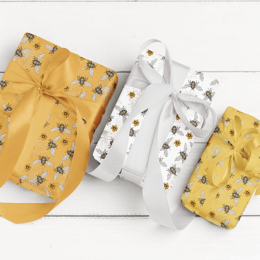 Trendy Zwarte Zoemende Bij voor Lente & Zomer Inpakpapier Vel