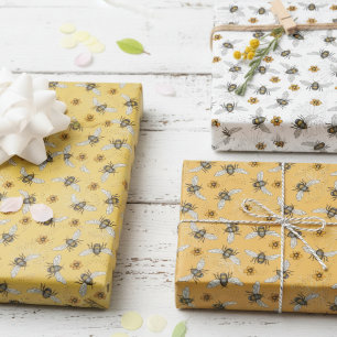 Trendy Zwarte Zoemende Honingbij voor Lente & Zome Inpakpapier Vel