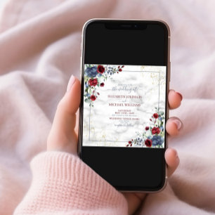 TrendyLight Dusty Blue Burgundy Gold Floral Square Kaart