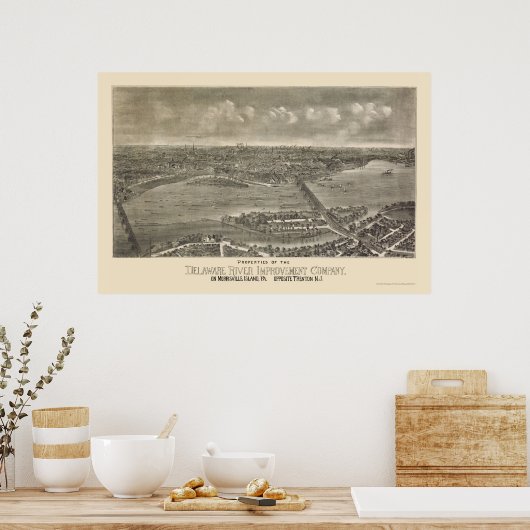 Trenton, NJ Panoramic Map - 1900 Poster (Keuken)