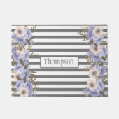 Treny dusty blue flower monogram streept grijs deurmat (Voorkant)