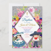 Tres Anos Navy Mexican Fiesta Baptism Invitation Kaart (Voorkant)