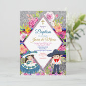 Tres Anos Navy Mexican Fiesta Baptism Invitation Kaart (Staand voorkant)