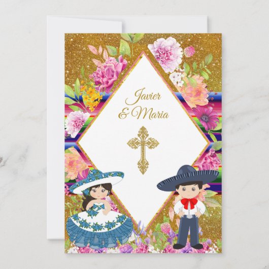Tres Anos Navy Mexican Fiesta Baptism Invitation Kaart (Achterkant)