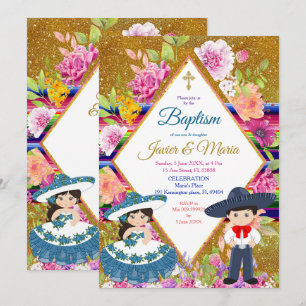 Tres Anos Navy Mexican Fiesta Baptism Invitation Kaart