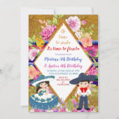 Tres Anos Navy Mexican Fiesta kinderen Birthday Kaart (Voorkant)