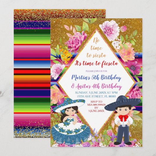 Tres Anos Navy Mexican Fiesta kinderen Birthday Kaart (Voorkant / Achterkant)