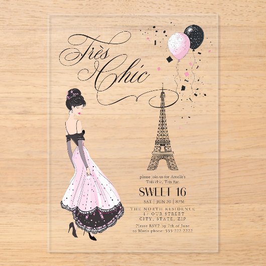 Trés Chic Parijse Zoet 16 ID1162 Acryl Uitnodigingen (Voorkant)