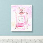 Tres Chic Roze Parfum Flesje Waterverf Canvas Afdruk (Insitu (Houten vloer))