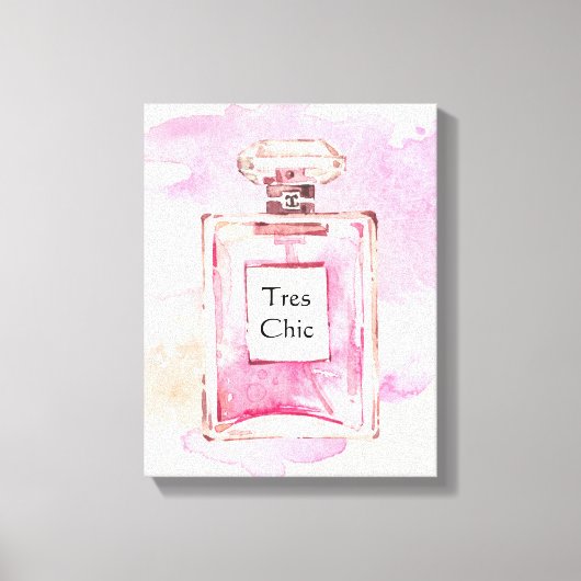 Tres Chic Roze Parfum Flesje Waterverf Canvas Afdruk (Voorkant)