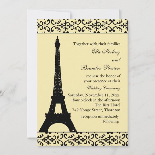 Tres Paris Wedding Invitation (geel) Kaart (Voorkant)
