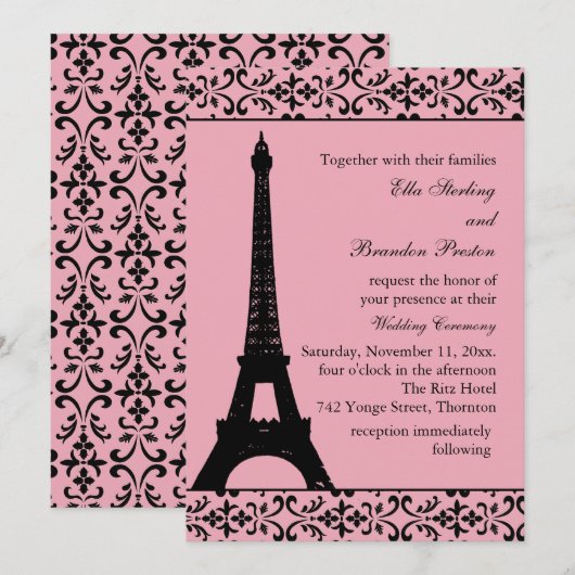 Tres Paris Wedding Invitation Kaart (Voorkant / Achterkant)
