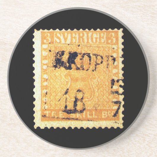 Treskillgeel van Zweden Sverige 3 Cent Stamp Zandsteen Onderzetter (Voorkant)