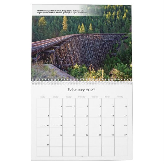 Trestles van de treinkalender van Camas Prairie Kalender (Feb 2027)