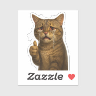 Treurende kat met duim omhoog in hoge detail sticker
