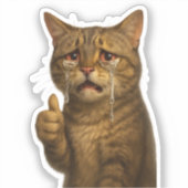 Treurende kat met duim omhoog in hoge detail sticker (Voorkant)