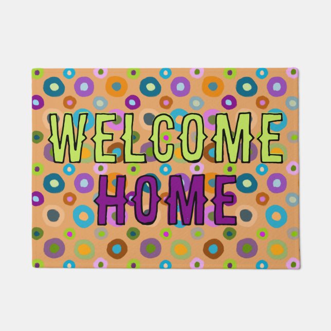 treurig kleurrijk thuis oranje deurmat (Voorkant)