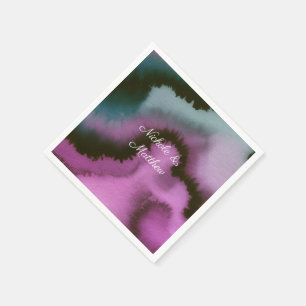 Treurig Paars & Teal Abstract Trouwen Servet