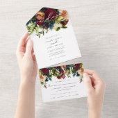 Treurige Bloemrijke Bordeaux Kalligrafie Bruiloft All In One Uitnodiging (Afscheurbaar)