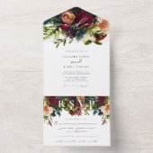 Treurige Bloemrijke Bordeaux Kalligrafie Bruiloft All In One Uitnodiging (Binnen)