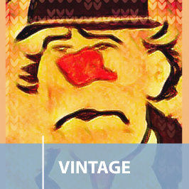 Treurige clown uit het verleden met persoonlijke t briefkaart