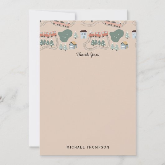 Treurige Kleurrijke Treinen op Spoorwegen Kinderen Bedankkaart (Voorkant)