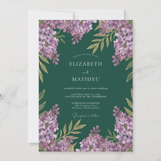 Treurige Paarse Sering Eucalyptus Bruiloft Kaart (Voorkant)