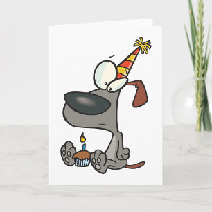 Treurige Verjaardag Hond Cartoon met Cupcake Kaart