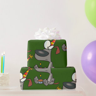 Treurige Verjaardag Hond Cartoon met Kaaskoek Cadeaupapier