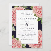 Treurige Vintage Navy & Roze Pioen Trouwdag Kaart (Voorkant)