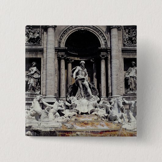 Trevi-fontein, gebouwd 1732-62 vierkante button 5,1 cm (Voorkant)