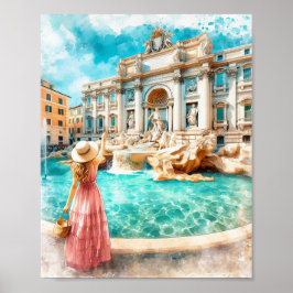 Trevi Fontein Italië Waterverf Kunst Poster