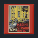 Trevi-fontein, Marini Strand Hotel, Rome Magneet<br><div class="desc">illustratie Europese reisposterkunst met de Trevi-fontein en het Marini Strand Hotel, Roma, Rome, Italië met klassieke Italiaanse bouwkunst en marmeren beelden van mannen. De Trevi-fontein is de grootste barokke fontein in Rome en de legende houdt in dat als bezoekers een munt in de fontein gooien, ze verzekerd zijn van een...</div>