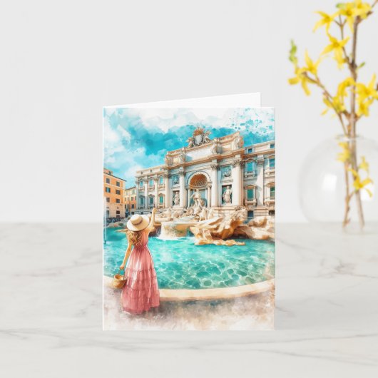 Trevi Fontein Rome Italië Waterverf Kaart (Gele Bloem)