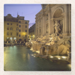 Trevi fontein 's nachts, Rome, Lazio, Italië Glazen Onderzetter