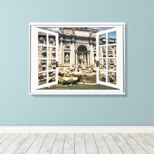 Trevi Fontein Uitzicht Fake Window Canvas Afdruk (Insitu (Houten vloer))