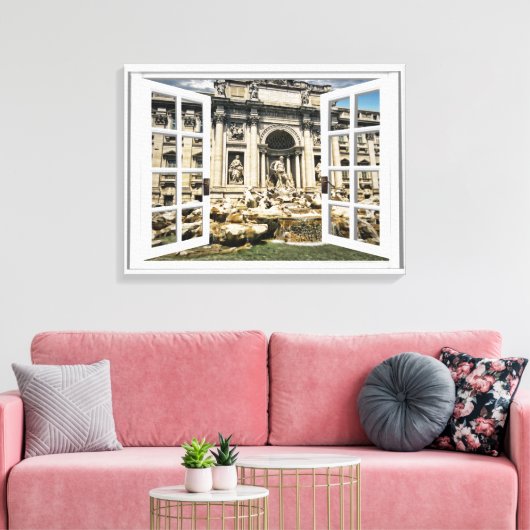 Trevi Fontein Uitzicht Fake Window Canvas Afdruk (Insitu (Woonkamer))
