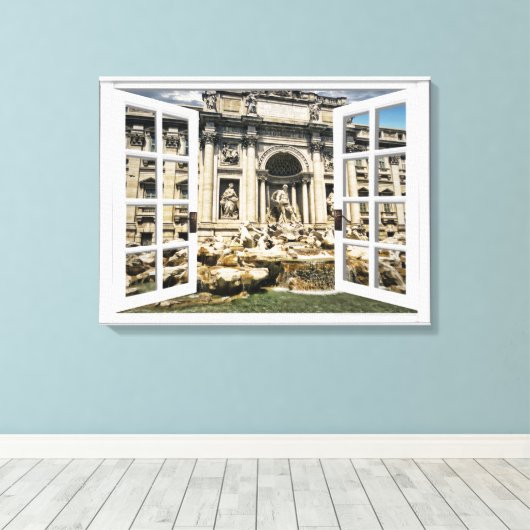 Trevi Fontein Uitzicht Fake Window Canvas Afdruk (Insitu (Houten vloer))