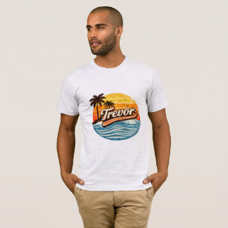 Trevor Retro Zonsondergang Naamontwerp T-shirt