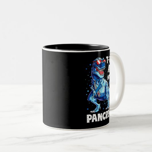 TRex at mijn pancreas dinosaurus grappige diabetes Tweekleurige Koffiemok (Voorkant rechts)